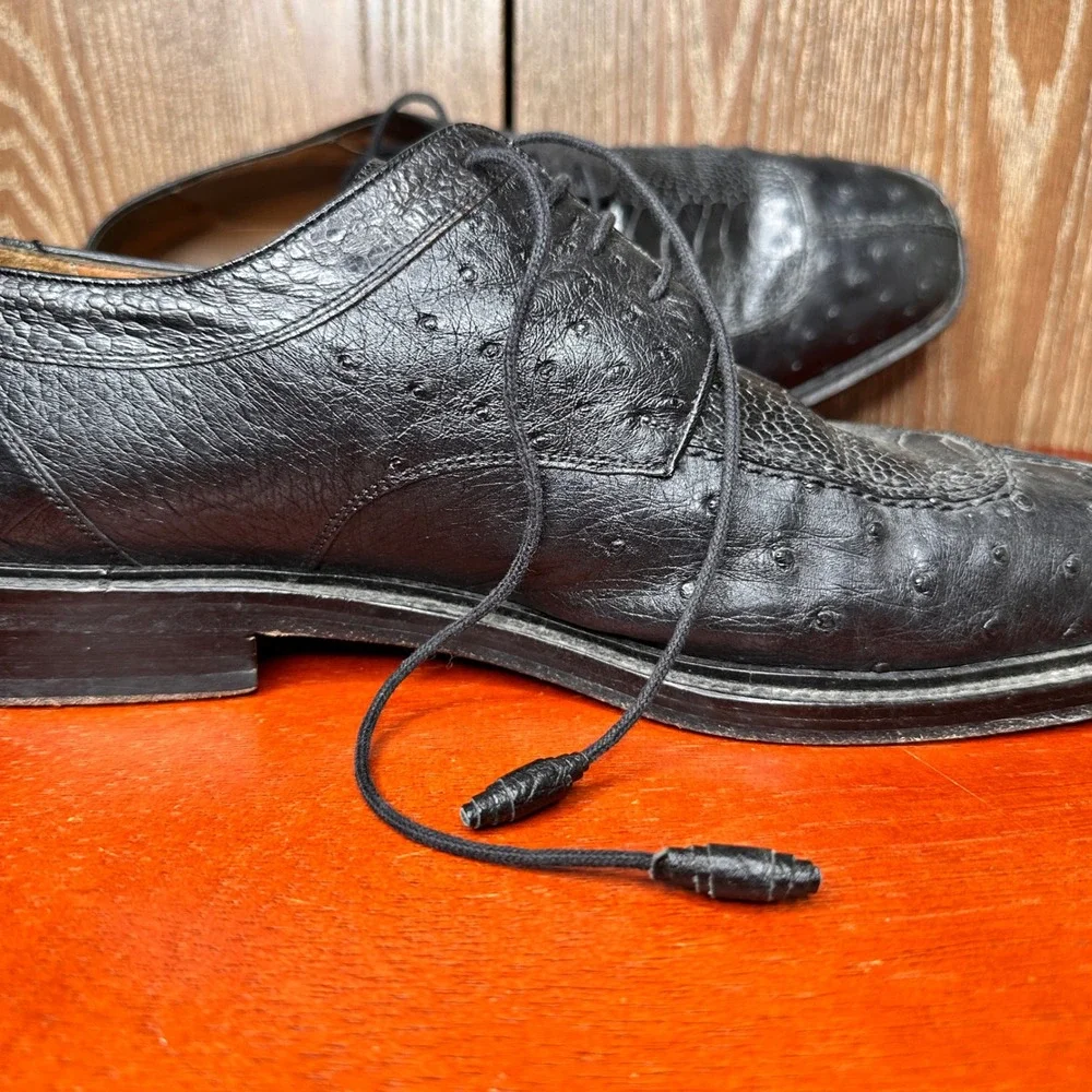 Mezlan Platinum Genuine Ostrich & Alligator Black Derby Shoes Mens 11.5 M 20155
